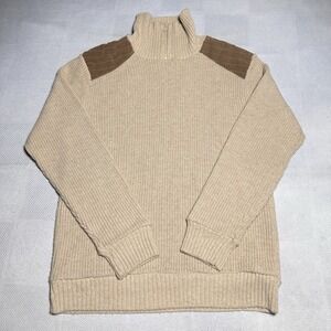 Vintage 70s 80s Kingsport Sweater Mens Large Brown Acrylic Knit Suede Shoulders